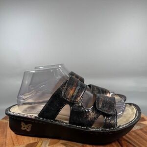 Alegria Carina CAM-252 Black Metallic Leather Slide Sandals Womens 39 US 9